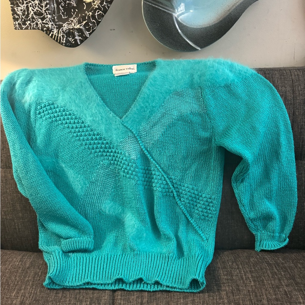 Vintage 80s Franco Valeri Women's Teal Sweater M
